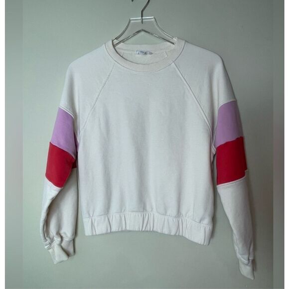 Evereve Ava Colorblock Cream Pink Red Sweatshirt Size Small - Picture 5 of 7